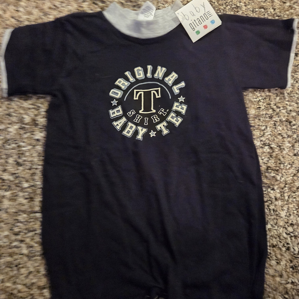 GAP Navy Baby One-Piece Tee with Light Gray Trim